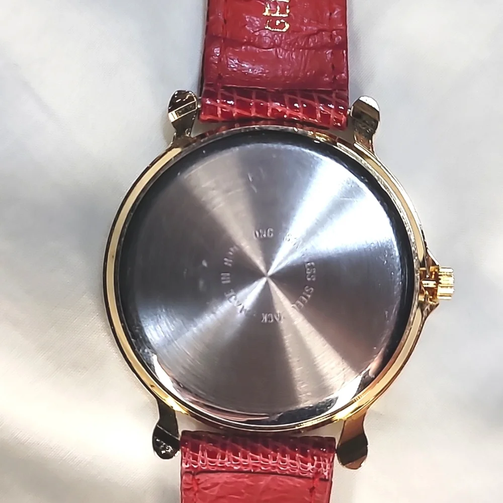 Santa Wrist Watch Adjustable Leather Strap, Vintage Red Sparkly